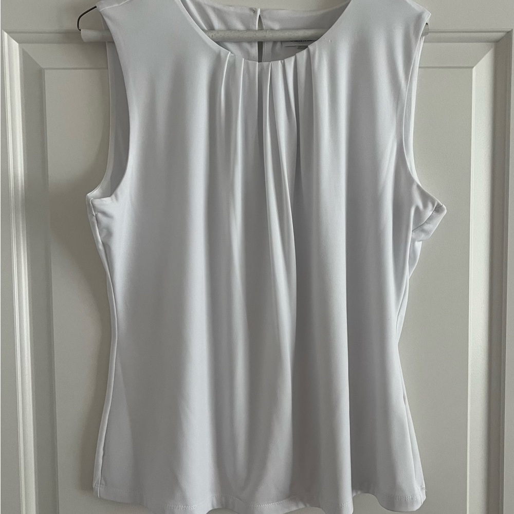Calvin Klein White Sleeveless Blouse Size 14 Stretch Work Office Minimalist Top